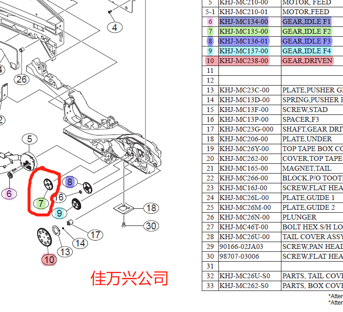 KHJ-MC135-00 YAMAHA YS12 YS24 FEEDER GEAR,IDLE F2