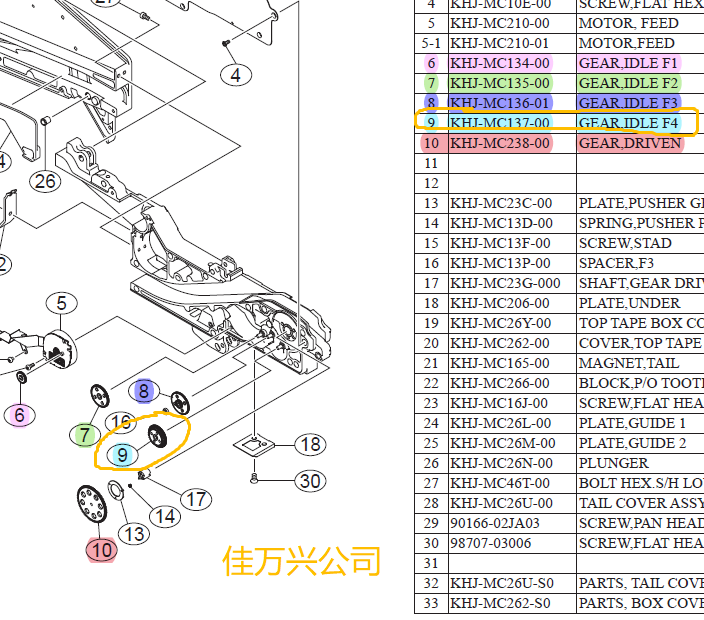 KHJ-MC137-00 SS 8MM  FEEDER GEAR,IDLE F4