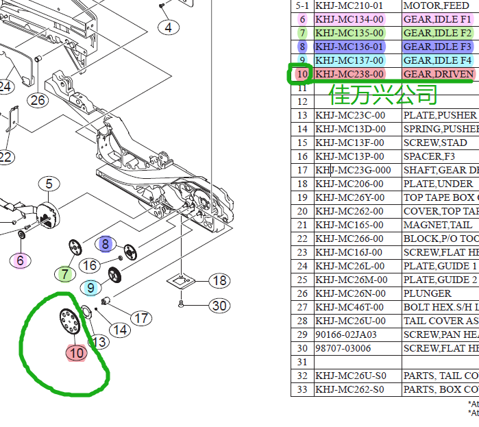 KHJ-MC238-00 YAMAHA SS 12MM 16MM 24MM FEEDER GEAR,DRIVEN