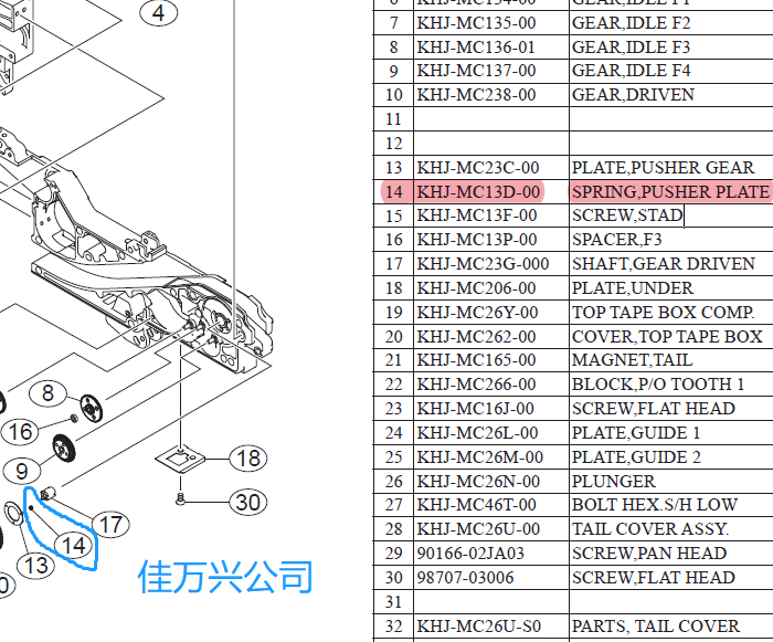 KHJ-MC13D-00 YS SS  FEEDER SPRING,PUSHER PLATE