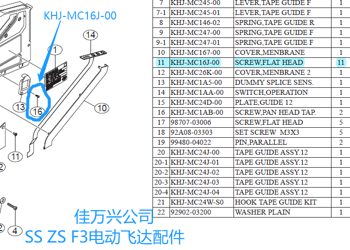 KHJ-MC16J-00 SS FEEDER SCREW,FLAT HEAD